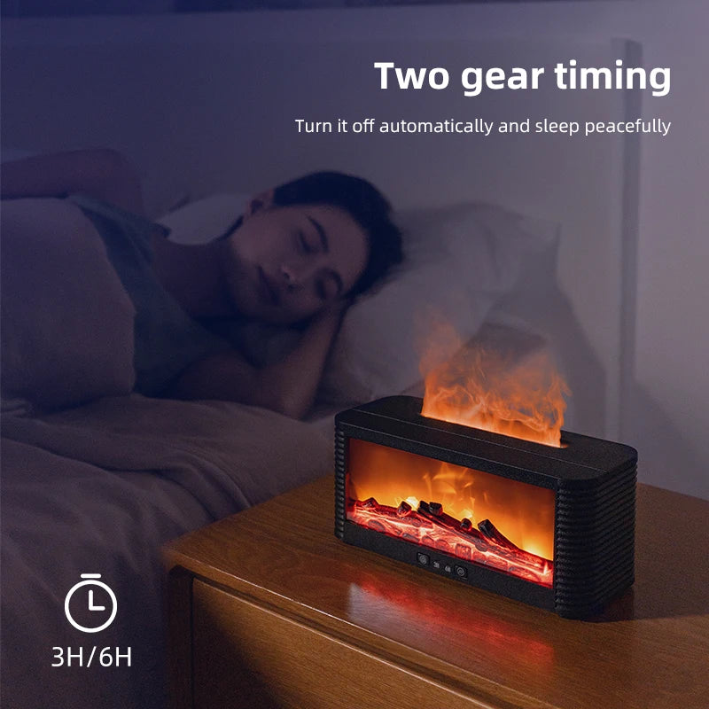 Air Humidifier Flame Fireplace Aroma Essential Oil Diffuser 250ml Desktop Air Diffuser Essential Oil with Timed Colorful Light