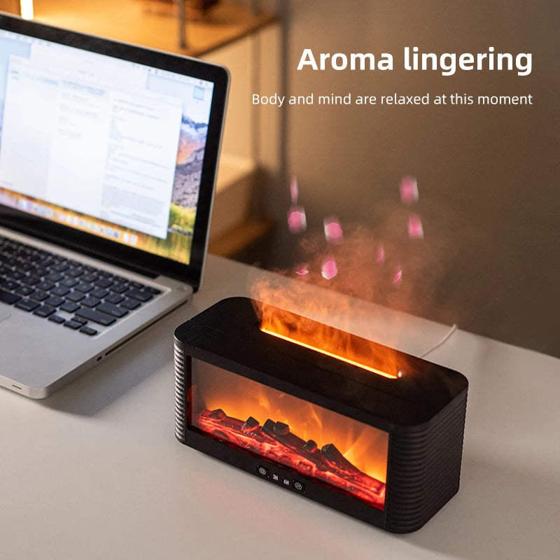 Air Humidifier Flame Fireplace Aroma Essential Oil Diffuser 250ml Desktop Air Diffuser Essential Oil with Timed Colorful Light
